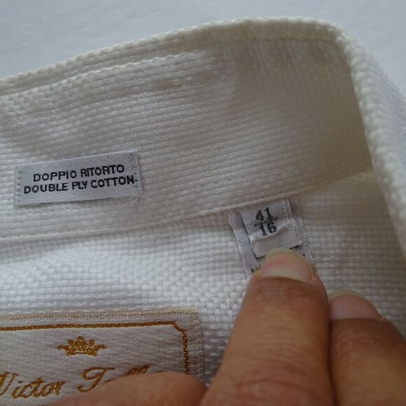 Victor Talbots Men White Double Ply Cotton Textured Shirt Size 41 16 French Cuff - Picture 6 of 12